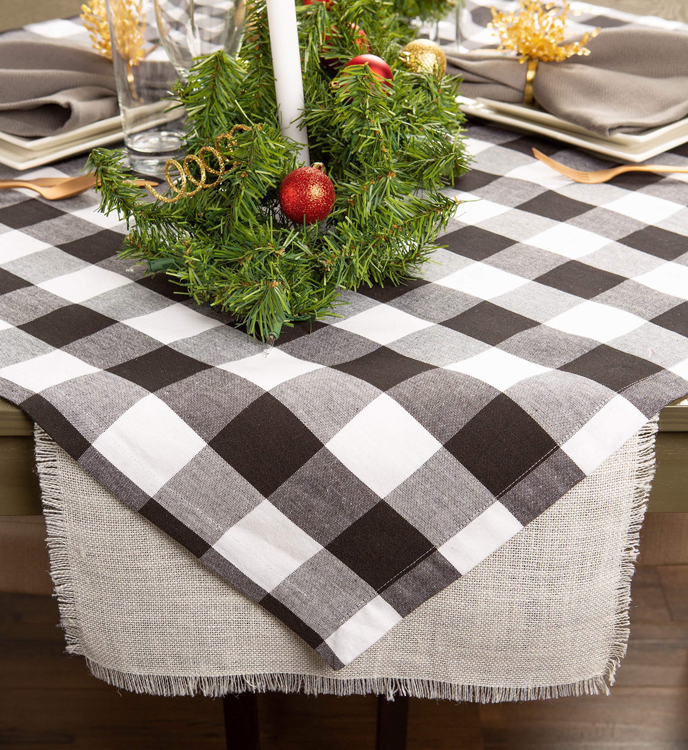 Dii Buffalo Check Collection, Classic Farmhouse Tablecloth, Table Topper, 40X40, Black & White